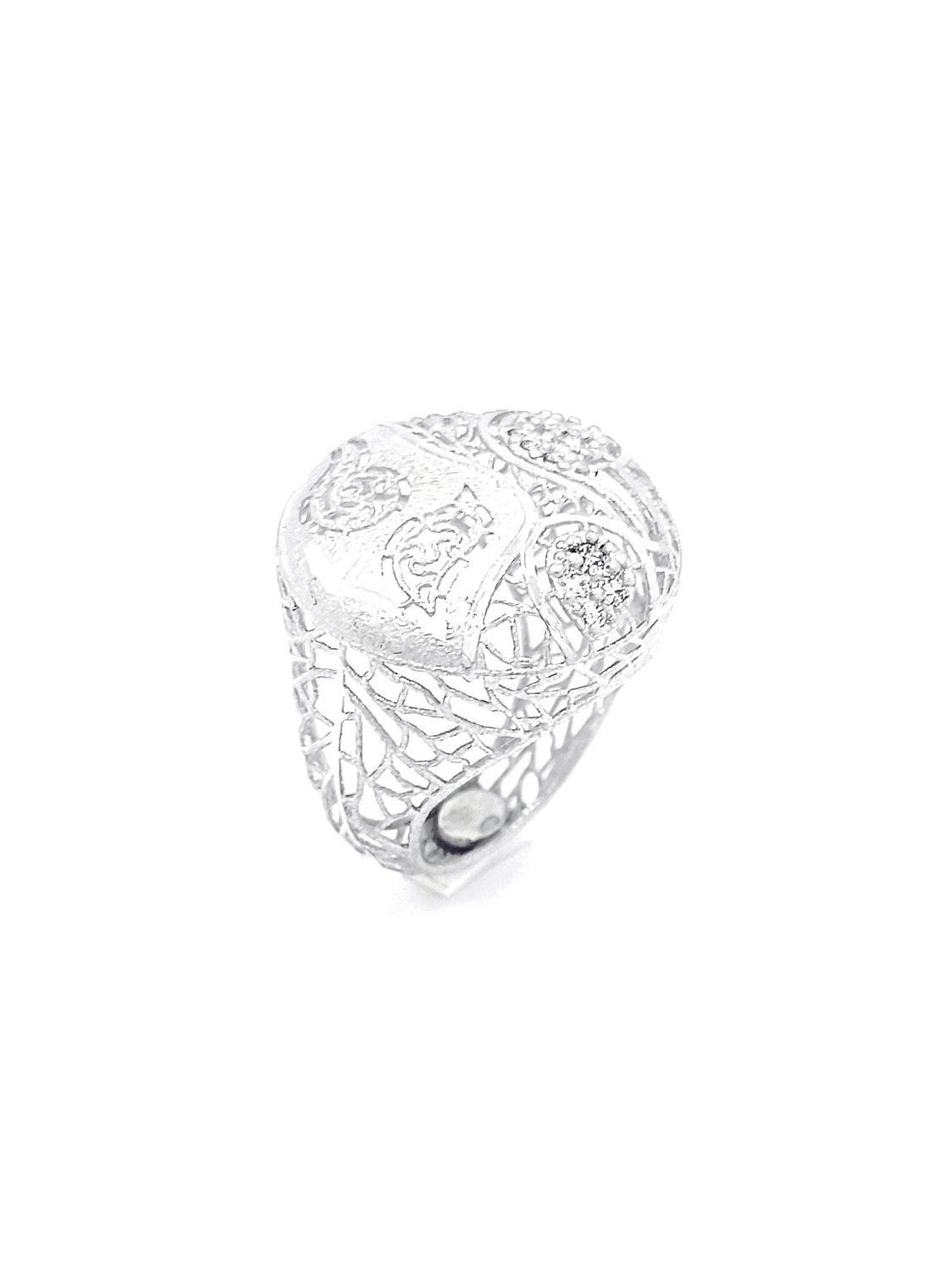 Silver 925 modern diamond cut big  ring, MODEL-COLOR-SIZE: 1-White gold plated-SIZE 56 EUR P UK 8 USA