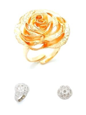 Silver 925 flower diamond cut big rose  ring