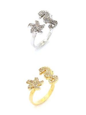 Silver 925 sea star hippocampus stone ring