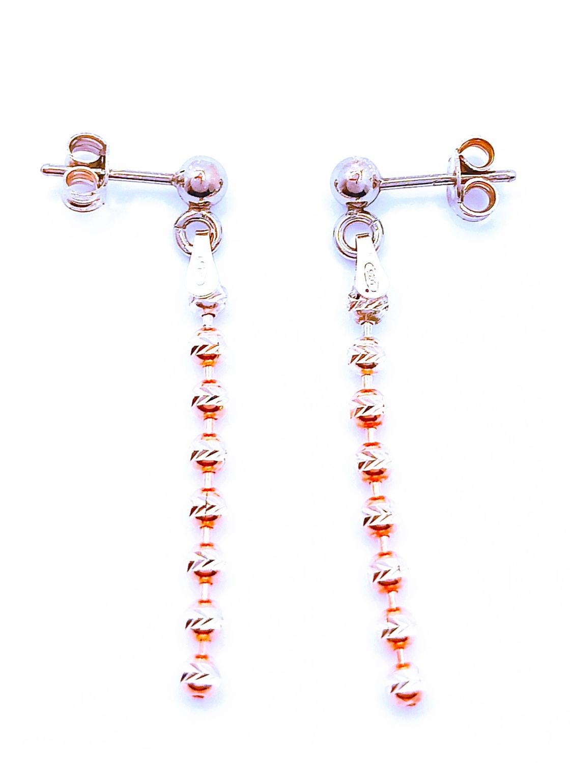 Silver 925 diamond cut ball rose long earring, MODEL-LENGTH: 1-Earring Height : 4cm-Width : 0.4cm