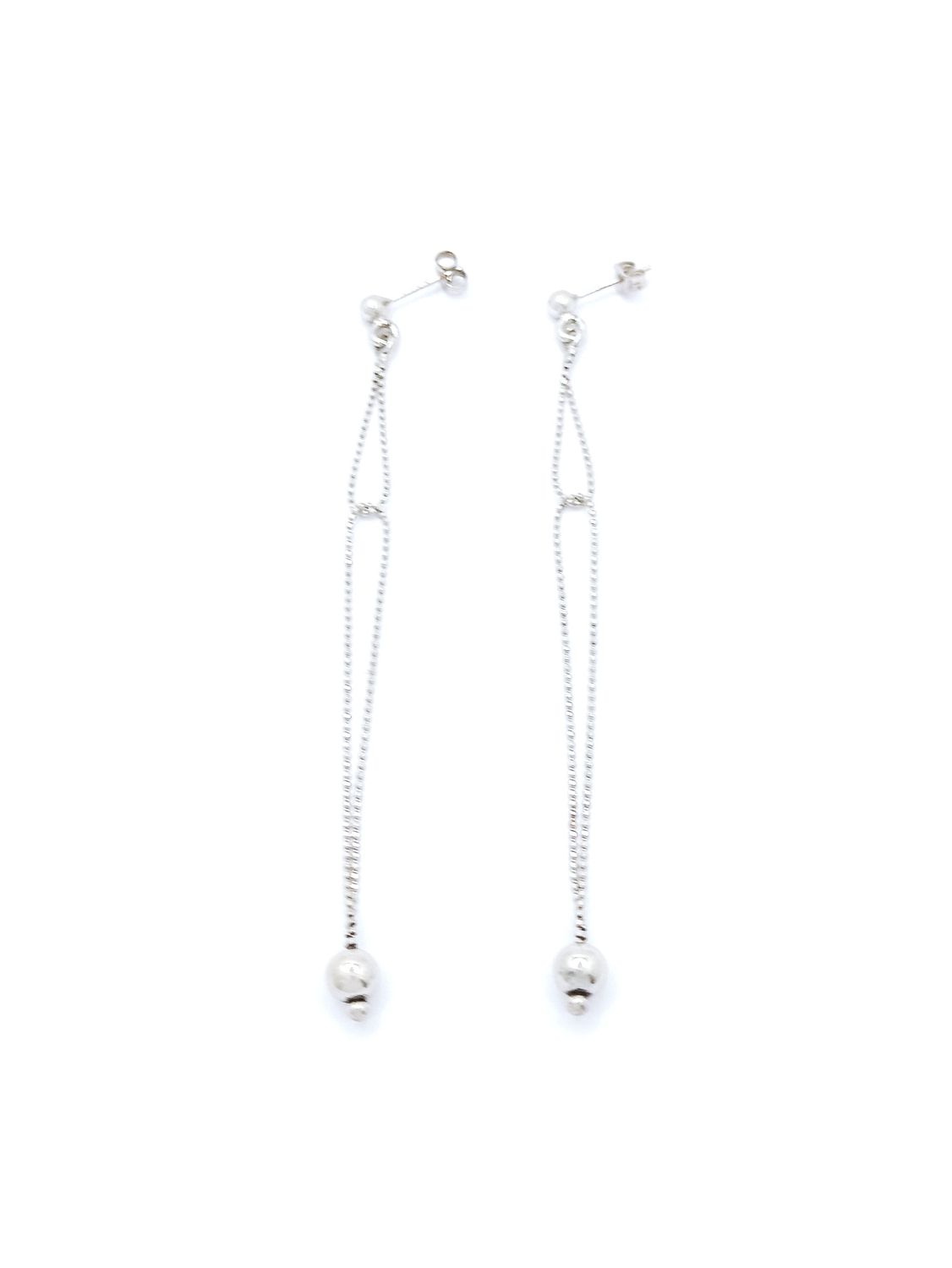 Silver 925 ball long earrings, MODEL-COLOR: 1-White gold plated