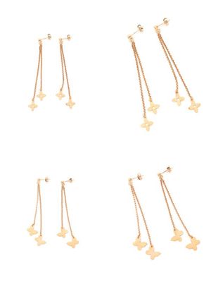 Silver 925 flower butterfly rose long earrings