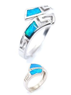 Silver 925 Opal blue fire Meandros Greek ring