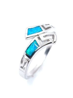 Silver 925 Opal blue fire Meandros Greek ring, MODEL-SIZE: 1-SIZE 54 EUR N UK 7 USA
