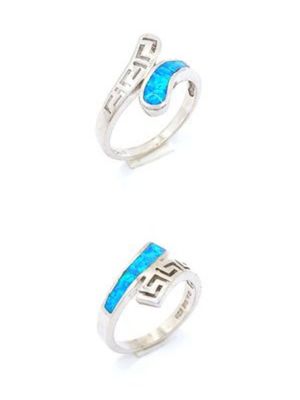 Silver 925 Opal blue fire Meandros Greek ring