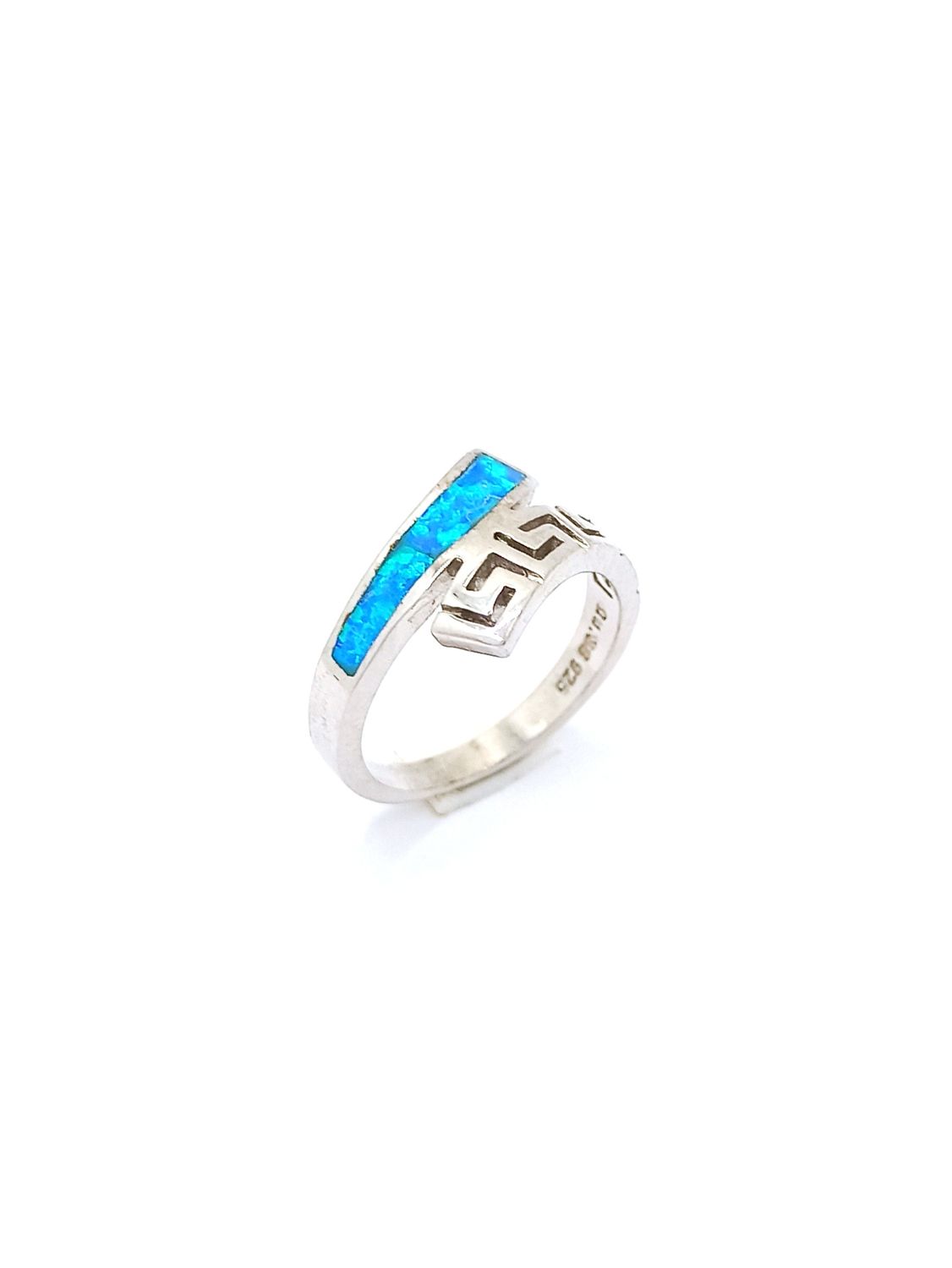 Silver 925 Opal blue fire Meandros Greek ring, MODEL-WIDTH-SIZE: 1-Width : 1.3cm-SIZE 54 EUR N UK 7 USA