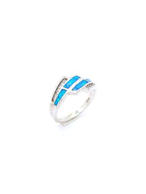 Silver 925 Opal blue or white Meandros Greek ring