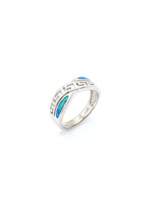 Silver 925 Opal blue modern Meandros Greek ring