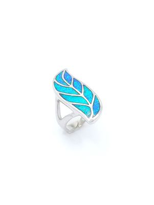 Silver 925 Opal blue leaf ring