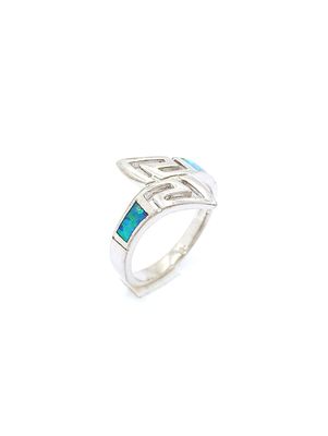 Silver 925 Opal blue fire Meandros Greek ring