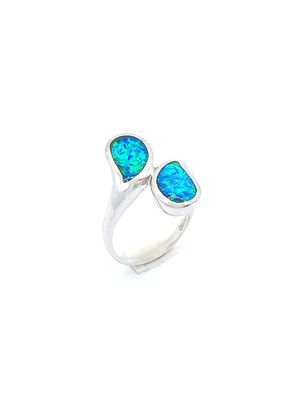 Silver 925 Opal blue tear design ring