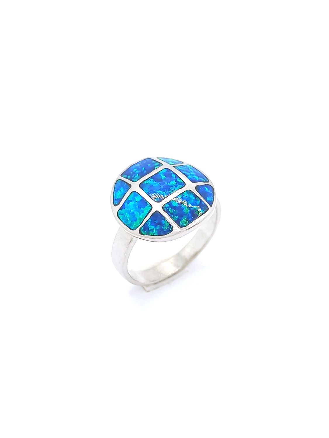 Silver 925 Opal blue round design ring