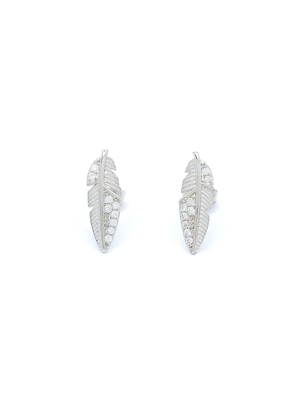 Silver 925 feather stone stud earrings