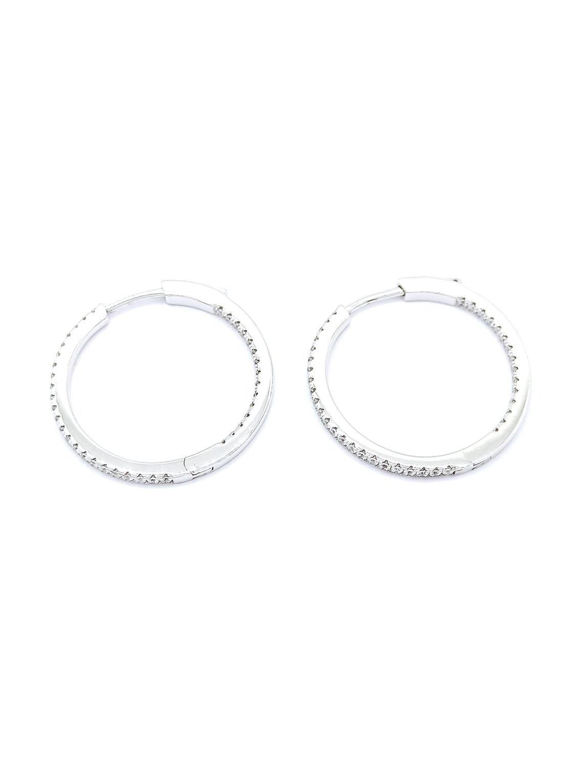 Silver 925 all around zirgonia stone hoop earrings, MODEL-SHAPE-SIZE: 1-Round-Hoop Diameter : 3cm-Thickness : 2mm