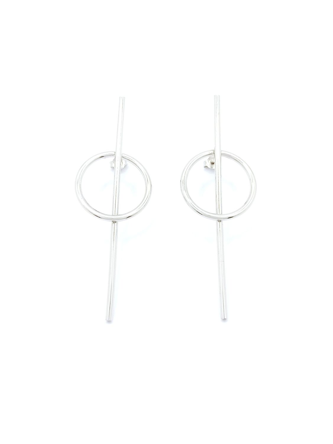 Silver 925  circle  long earrings, MODEL-COLOR-SIZE: 1-White gold plated-Earring Height : 7.1cm-Width : 2.4cm