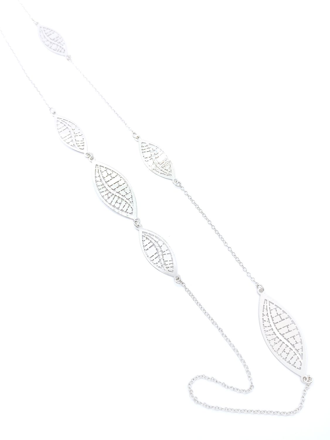 Silver 925 leaf diamond cut long necklace, MODEL-DESIGN SIZE-CHAIN LENGTH: 1-Design Height: 2.5cm-Width: 1.1cm-Chain Length: 89cm