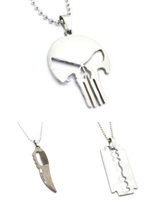 Stainless steel no fear skull blade knife necklace