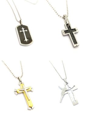 Stainless steel cross carbon look necklace