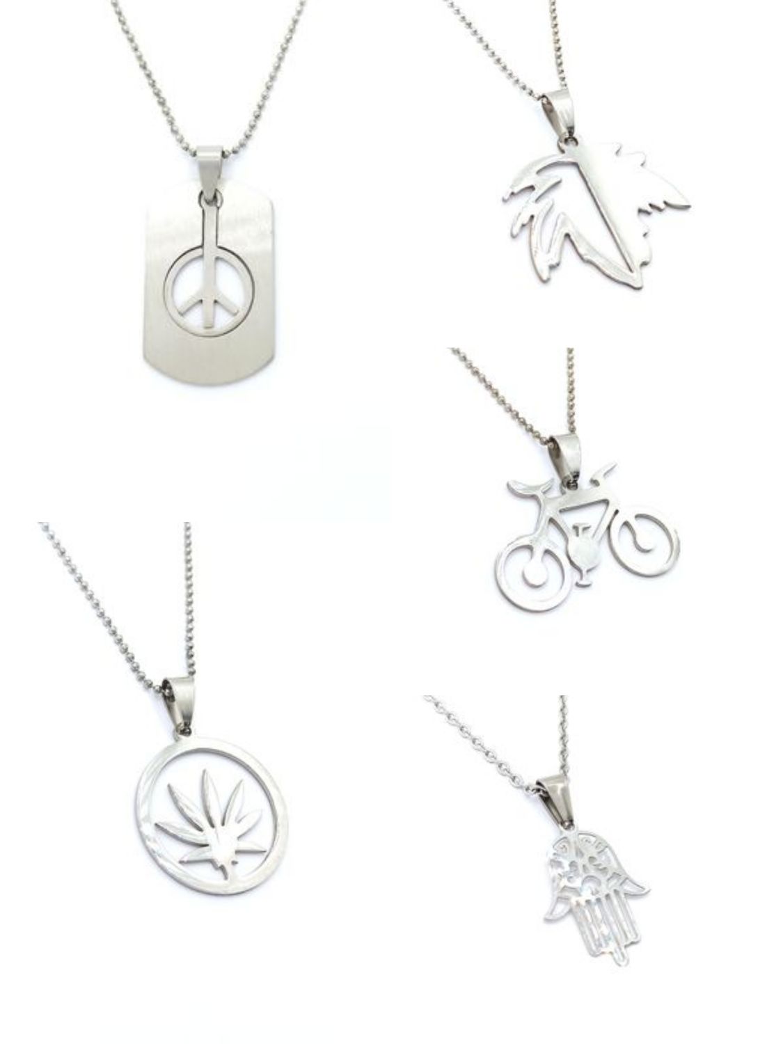 Stainless steel peace cannabis bicycle necklace
