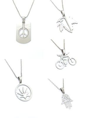 Stainless steel peace cannabis bicycle necklace