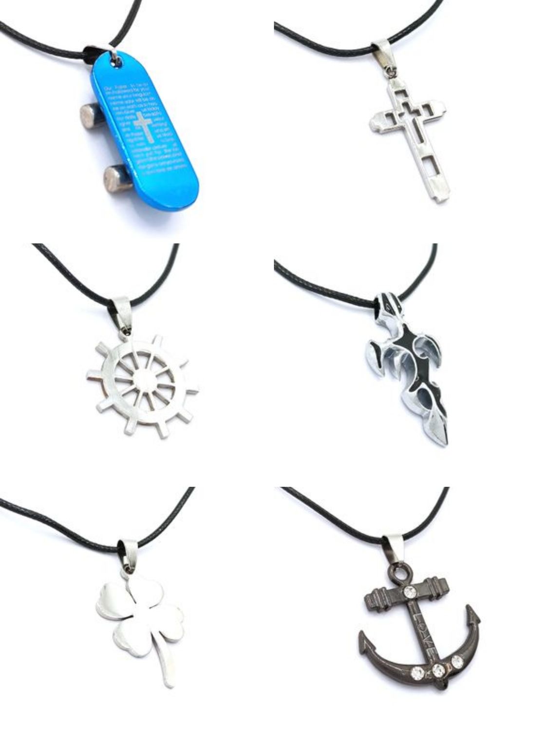 Stainless steel scateboard anker cross cord necklace