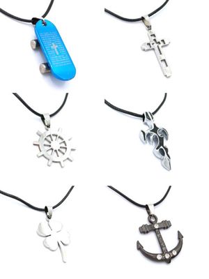 Stainless steel scateboard anker cross cord necklace