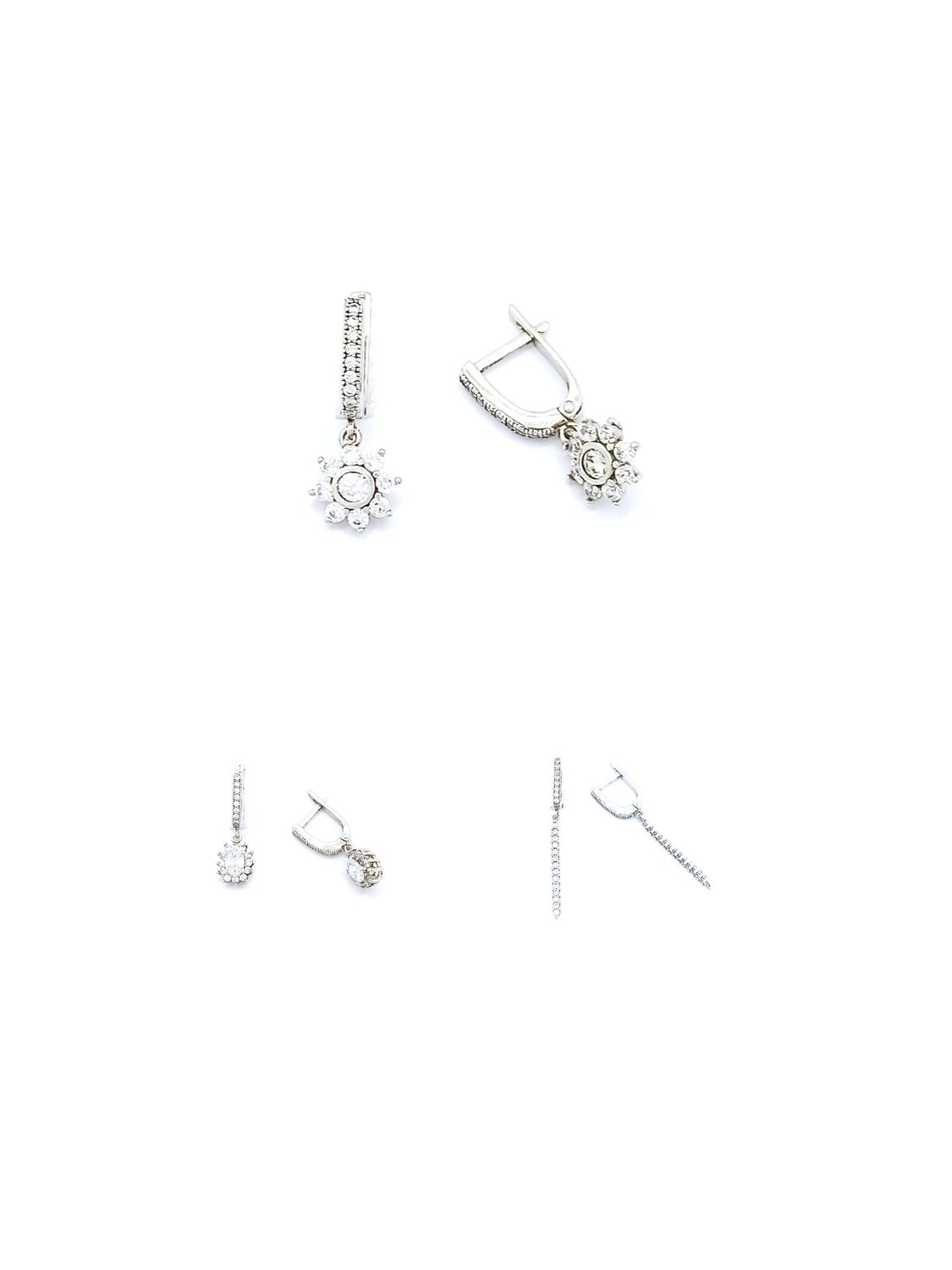 Silver 925 hanging flower or bar hoop earrings