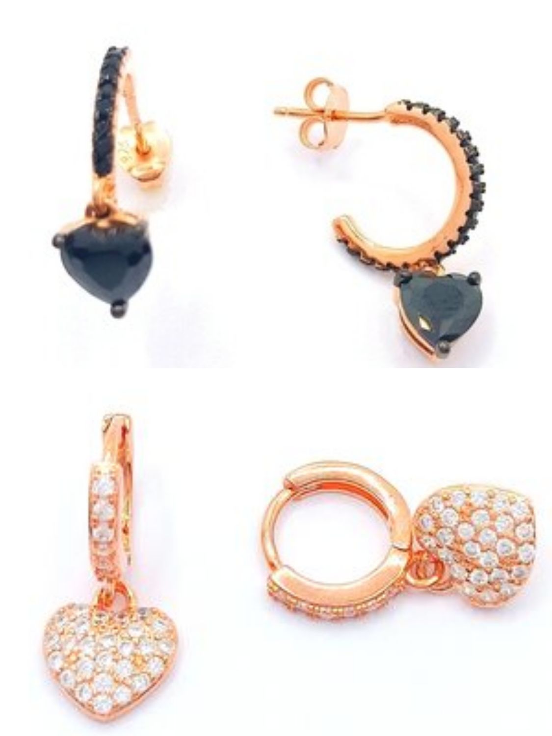 Silver 925 hanging rose heart hoop earrings