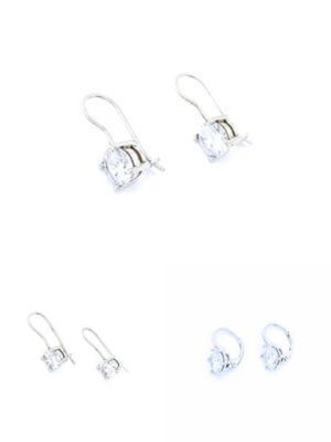Silver 925 single round stone dangling earrings