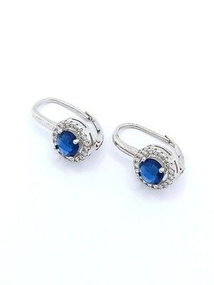 Silver 925 multi color round earrings, STONE COLOR: 1 CZ Blue zirconia