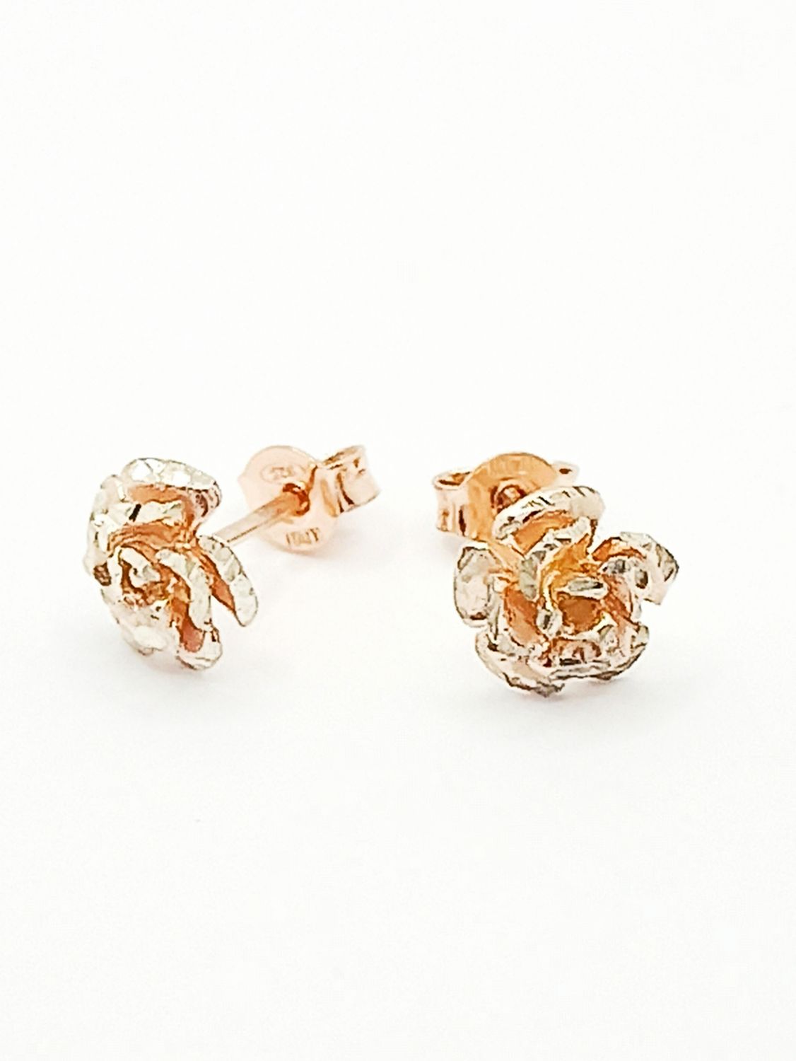 Silver 925 flower rose or gold stud earrings, MODEL-COLOR-SIZE: 1-Rose &amp; white gold &amp; diamond cut-Earring Diameter: 0.8cm