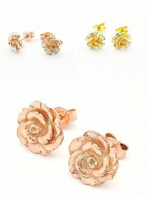 Silver 925 flower rose or gold stud earrings
