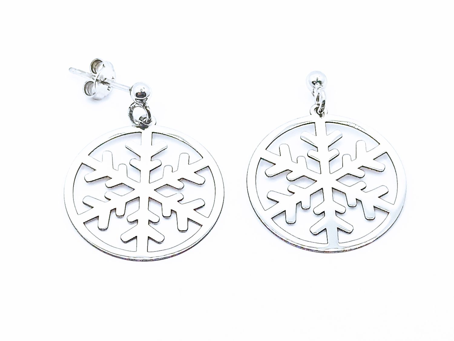 Silver 925 snowflake round earrings, MODEL-SIZE: 1-Earring Height : 2.4cm-Earring Width : 1.7cm