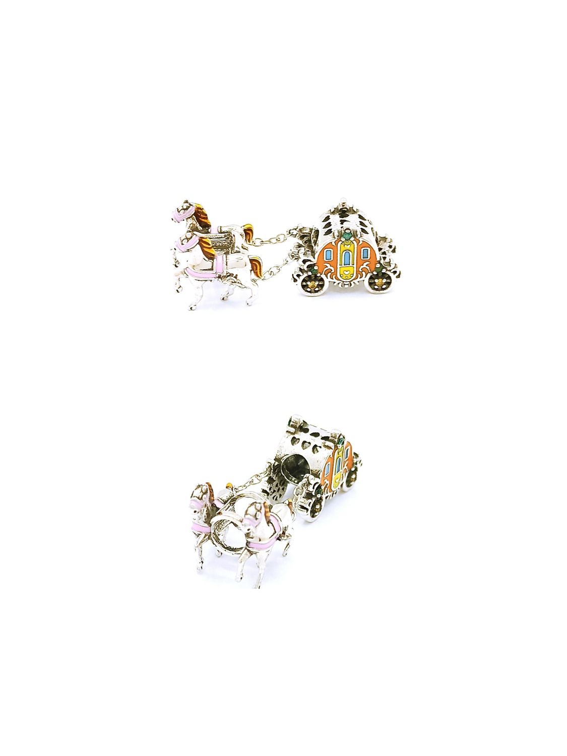 Silver 925 Cinderella carriage horse charm bracelet pendant