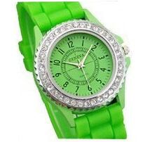 Geneva silicone wristwatch with rhihestones, COLOR: GREEN