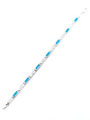 Silver 925 Opal blue or white Meandros bracelet, MODEL-STONE COLOR-SIZE-WEIGTH: 1-Blue fire Opal-Bracelet Width : 3.85mm-Length: 17.5cm-Weigth :7gr