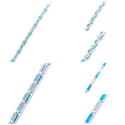 Silver 925 Opal blue modern wide Meandros bracelet
