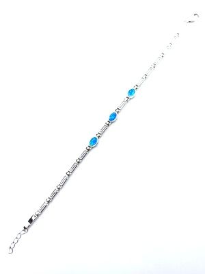 Silver 925 Opal blue fire Meandros Greek bracelet