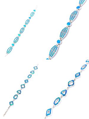 Silver 925 blue Opal modern wide bracelet