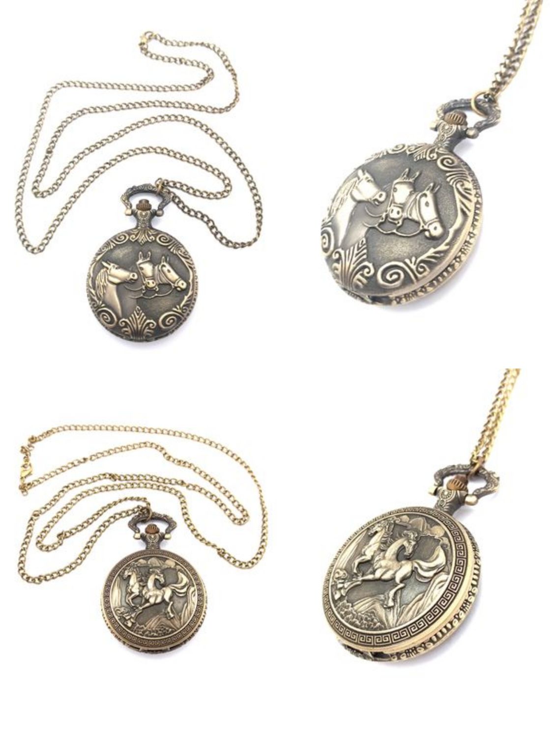 Antique bronze horse design pocket watch