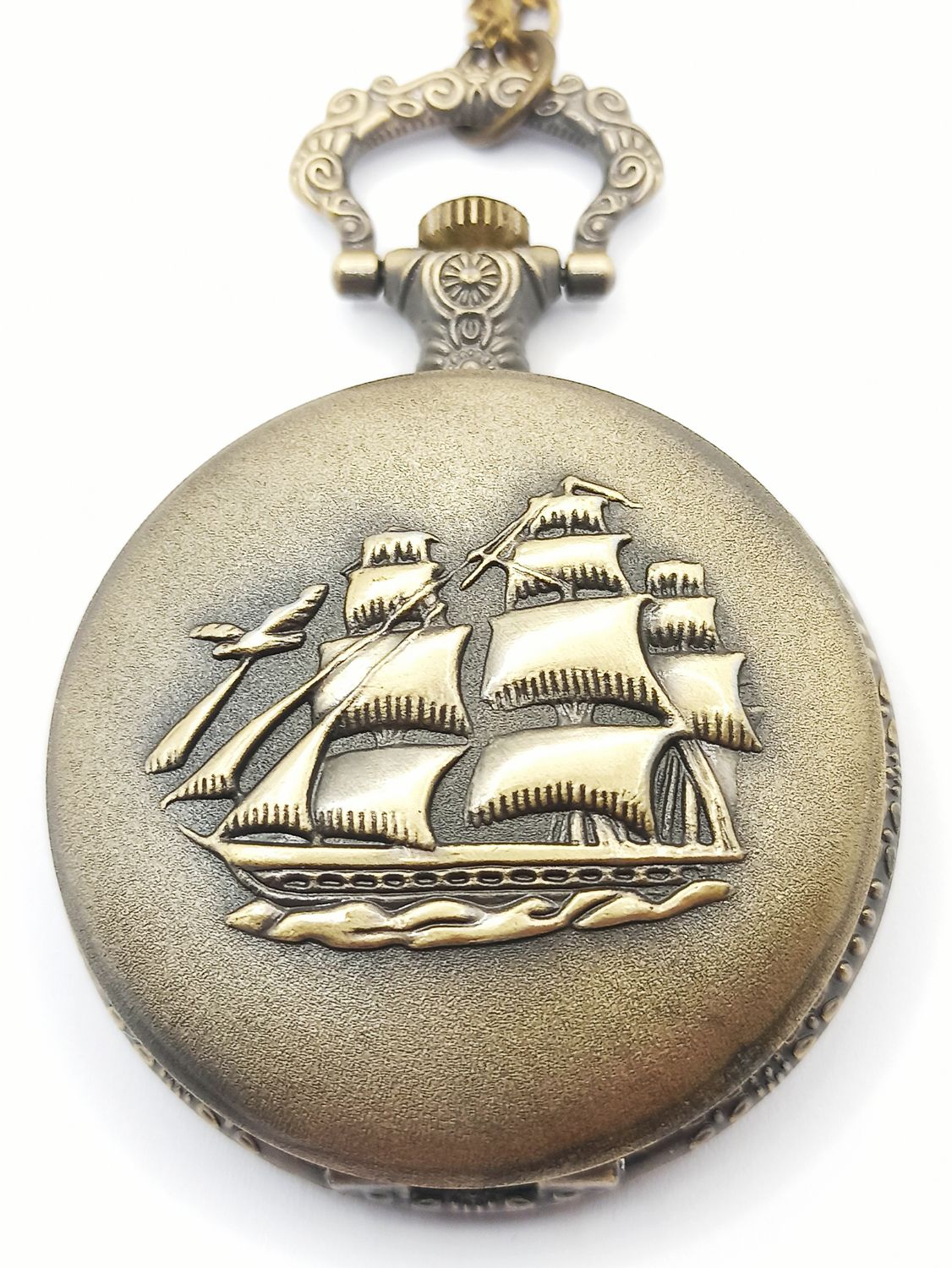 Antique bronze Ship or Train pocket watch, MODEL-DESIGN-CASE DIAMETER: 1-Ship-Case Diameter : approx. 4.6cm