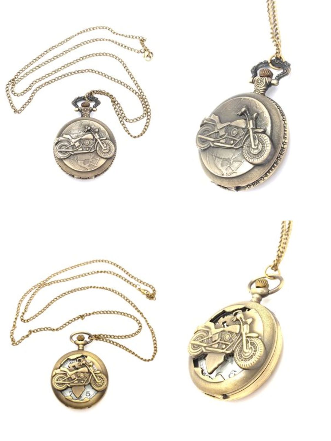 Antique bronze motorcycle pocket watch