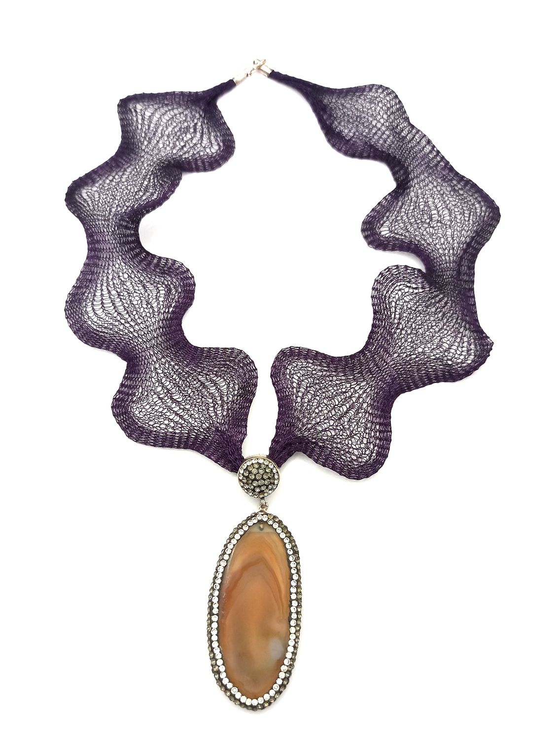 Silver 925 precious stone titanium wire mesh necklace
