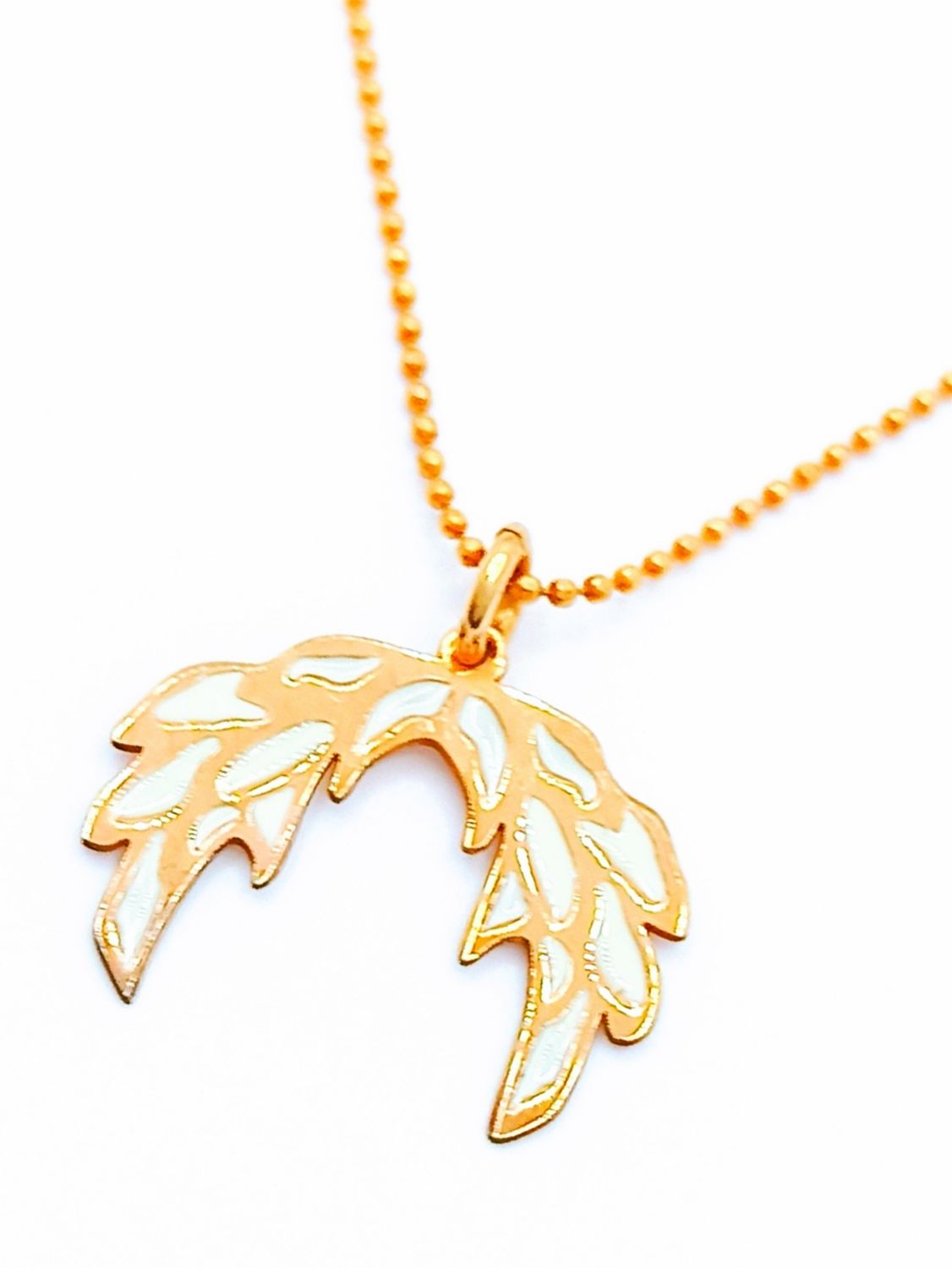 Silver 925 angel wings rose necklace, MODEL-ENAMEL-COLOR-Chain Length type: 1-White enamel-Chain Length: 50cm ball diamond cut