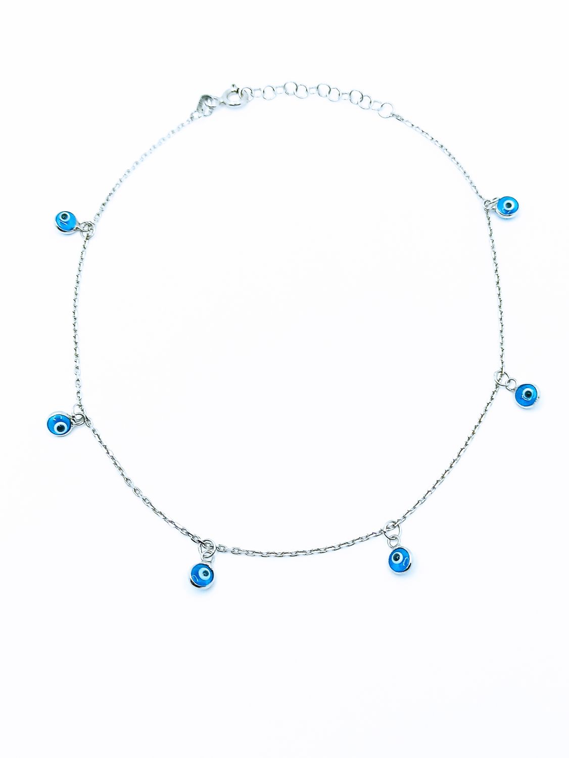 Silver 925 evil eye anklet, MODEL-COLOR-CHAIN LENGTH: 1-White-Chain Length: 23+3cm Adjustable