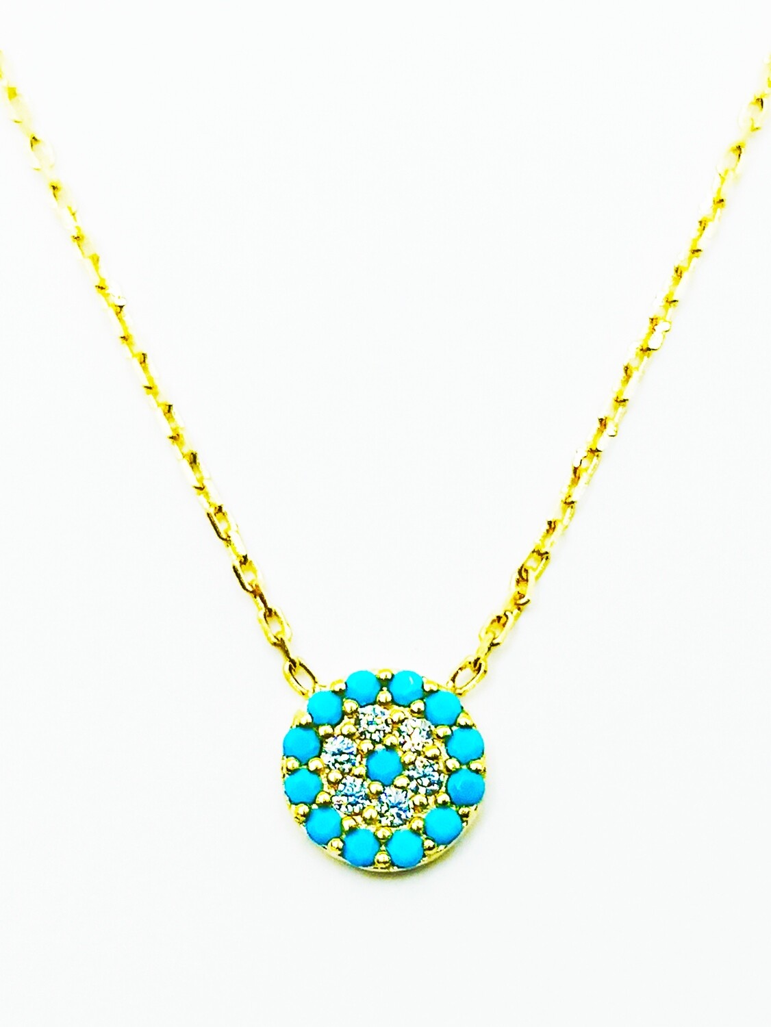 Silver 925 evil eye colorful stone necklace, MODEL-COLOR-SIZE-CHAIN LENGTH: 1-Gold-PENDANT: 0.7cm-Chain Length: 40+5cm Adjustable