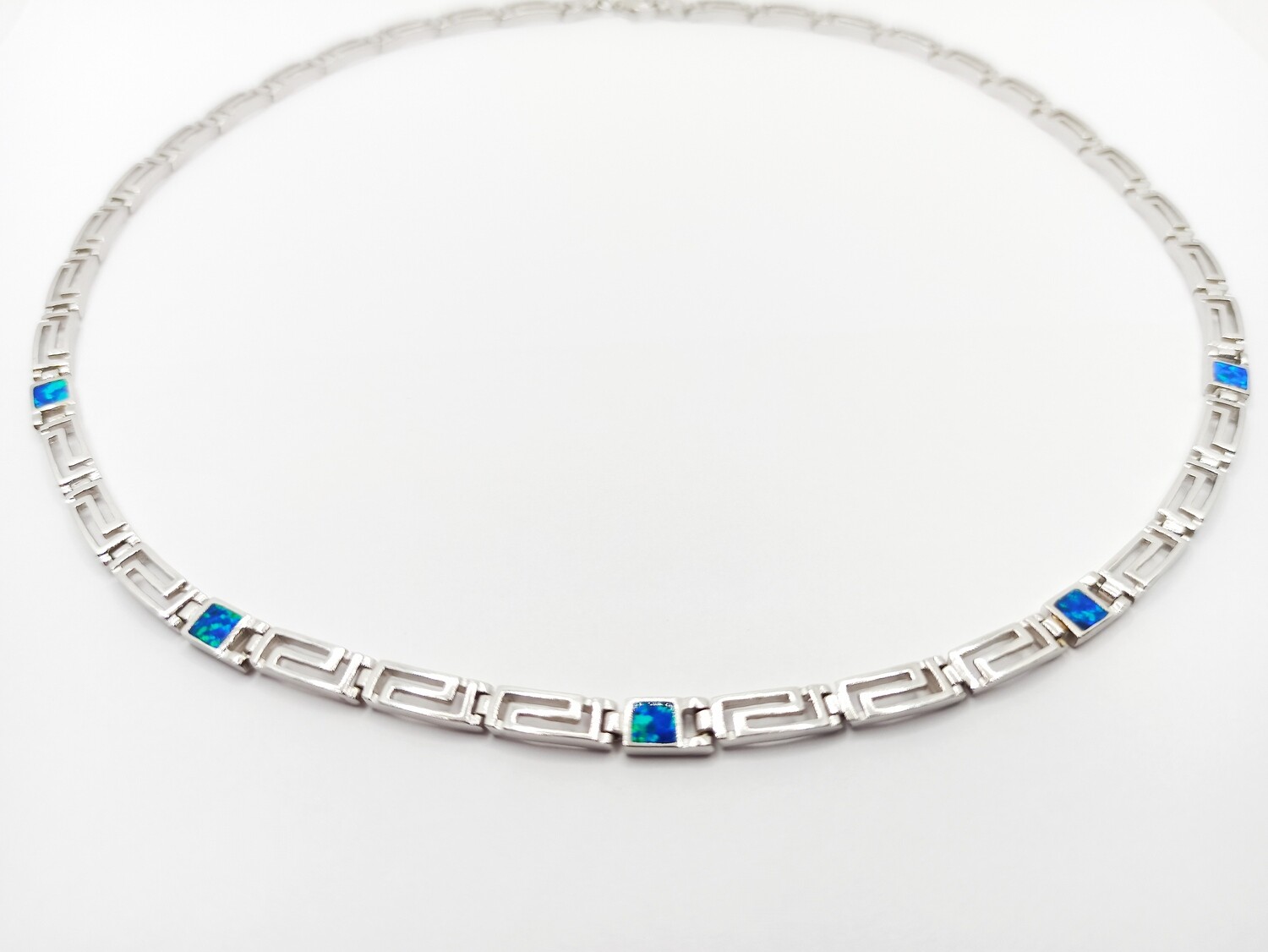 925 Opal blue fire  Meandros Greek necklace