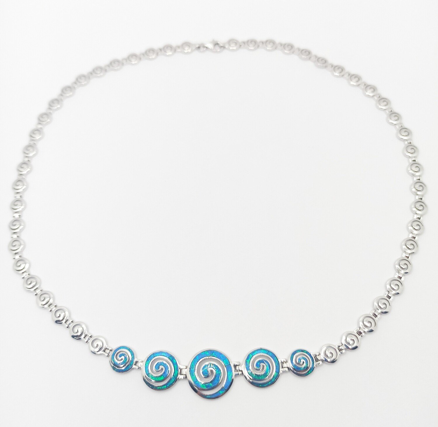 925 Opal blue fire spiral Meandros Greek necklace