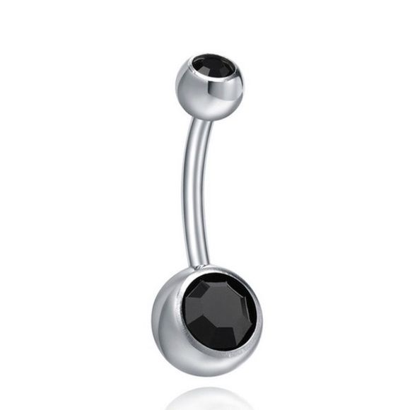 316L surgical steel double stone Belly ring, MODEL-COLOR: 1-Black