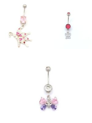 925 silver &amp; 316L steel butterfly belly ring